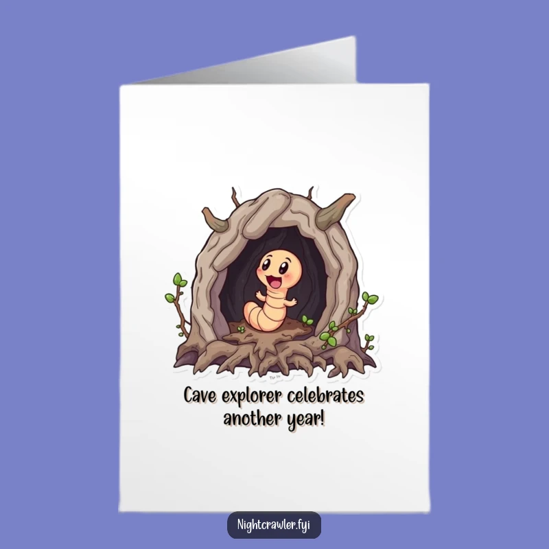 Funny Free Printable Birthday Card: Cute Worm Exploring Cave, Funny Downloadable Gift