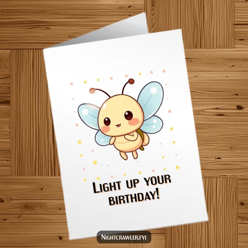 Funny Free Printable Birthday Card: Playful firefly blinking its light in a cheerful pattern, spreading birthday joy.