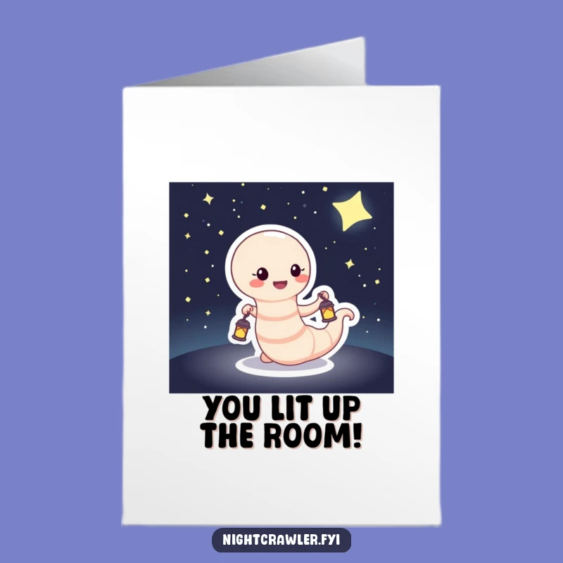 Free Printable Congrats Card: Humorous Worm Lantern, Downloadable Success for a Shining Moment!