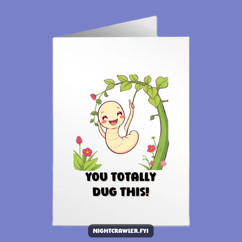 Free Printable Congrats Card: Worm Swinging Vine - Funny Downloadable Success Gift