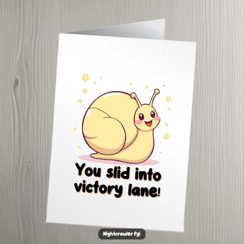 Funny Free Printable Congrats Card: A cute snail leaves a sparkling trail of giggles, celebrating good news.