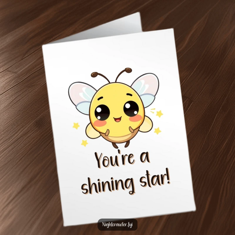Funny Free Printable Congratulations Card: Firefly character's light forms a big surprise pattern, celebrating achievement.