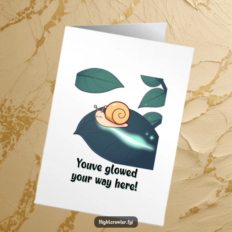 Funny Free Printable Congratulations Card: Happy snail leaving a phosphorescent trail, celebrating a big achievement.