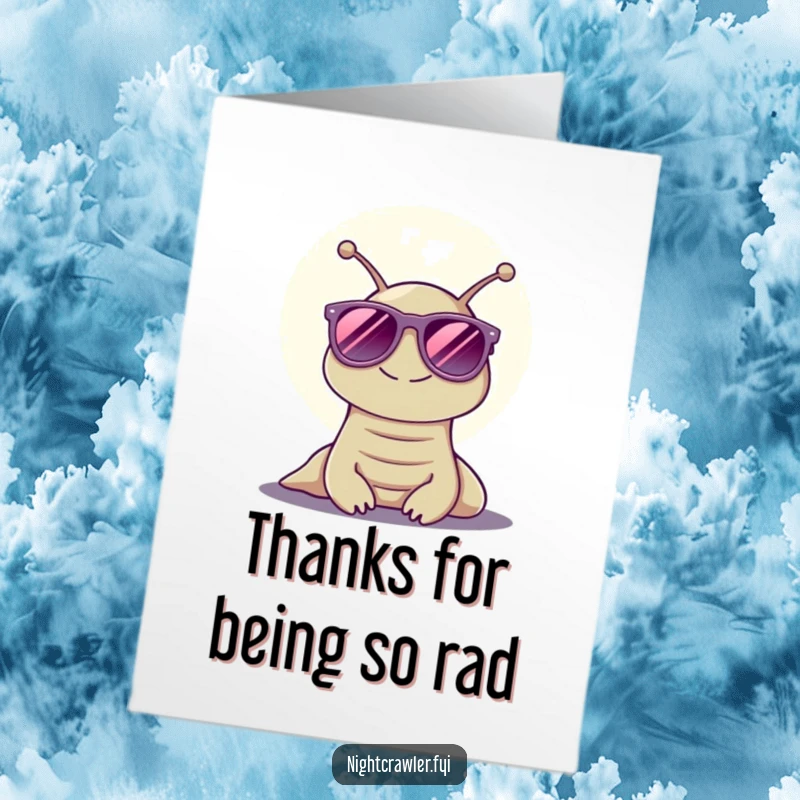 Funny Free Printable Thank You Card of a grinning slug wearing sunglasses in the moonlight.