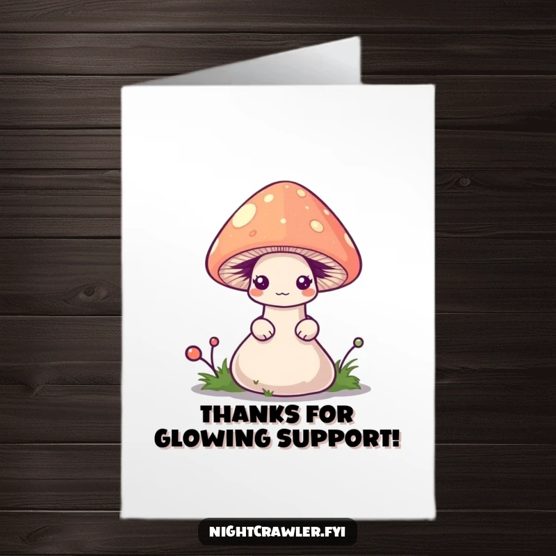Funny Free Printable Thank You Card: Shy worm hiding under a tiny, luminescent mushroom cap. Adorable thanks.
