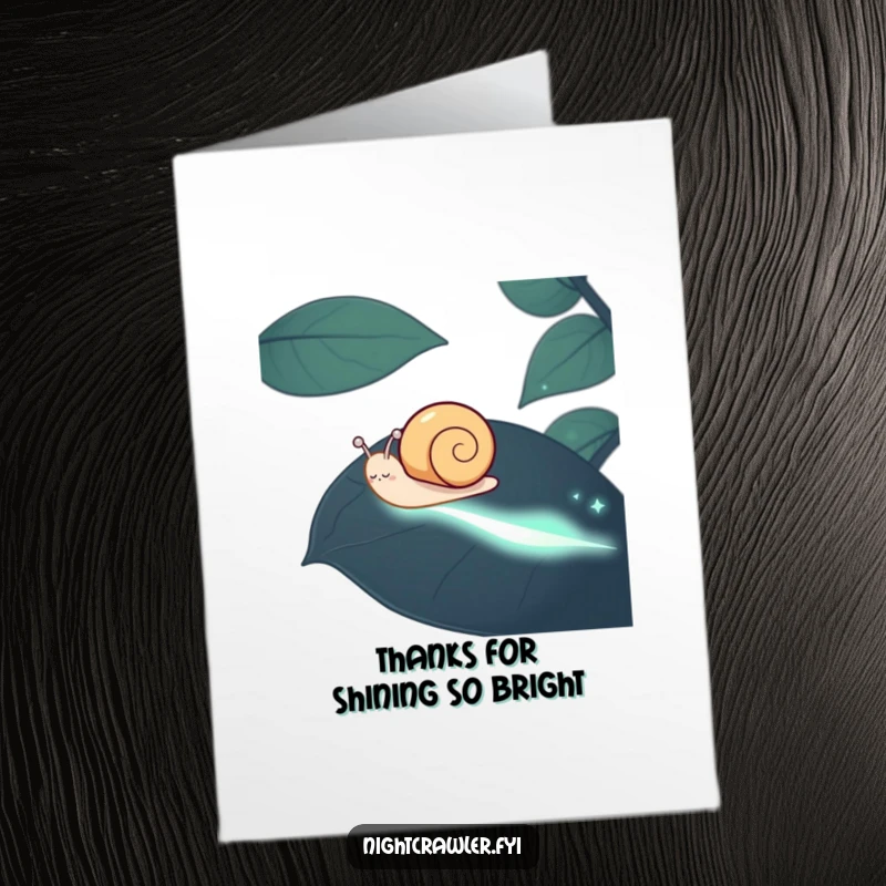 Funny Free Printable Thank You Card: Happy snail leaving a luminous trail, expressing heartfelt thanks.