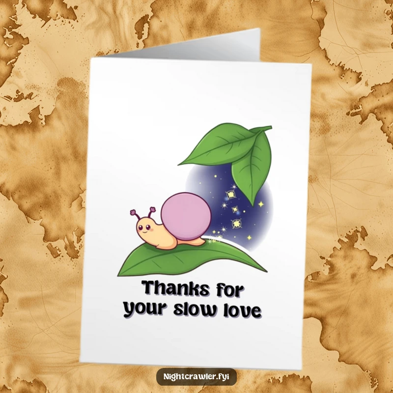 Funny Free Printable Thank You Card: Smiling snail leaving a sparkly trail across a leaf, conveying heartfelt thanks.