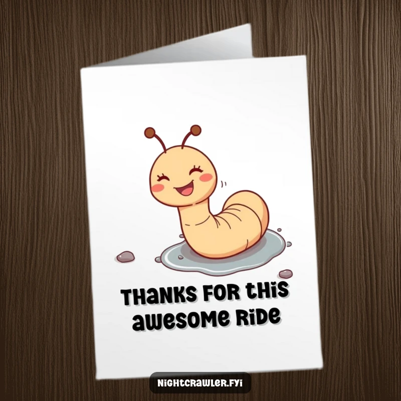 Funny Free Printable Thank You Card: A worm slides happily down a pebble, expressing sincere thanks.