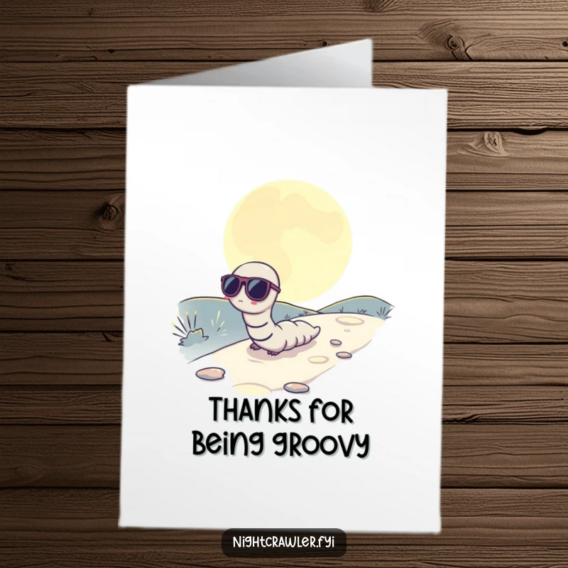 Funny Free Printable Thank You Card: A worm wearing sunglasses, slowly inching on a moonlit path, coolly thanking you.