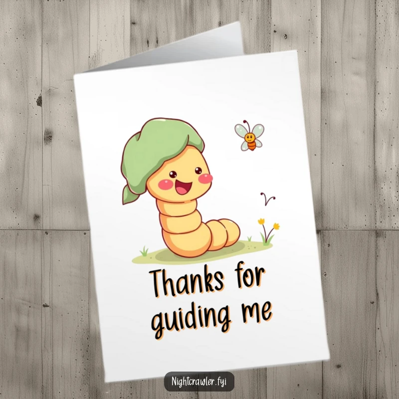 Funny Free Printable Thank You Card with a cheerful worm helping a firefly find its way, symbolizing guidance and thankfulness.