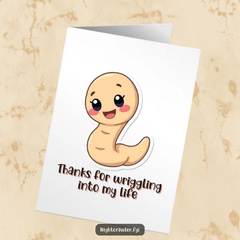 Funny Free Printable Thank You Card: A cute earthworm slithers quickly, leaving a trail of happy smiles.