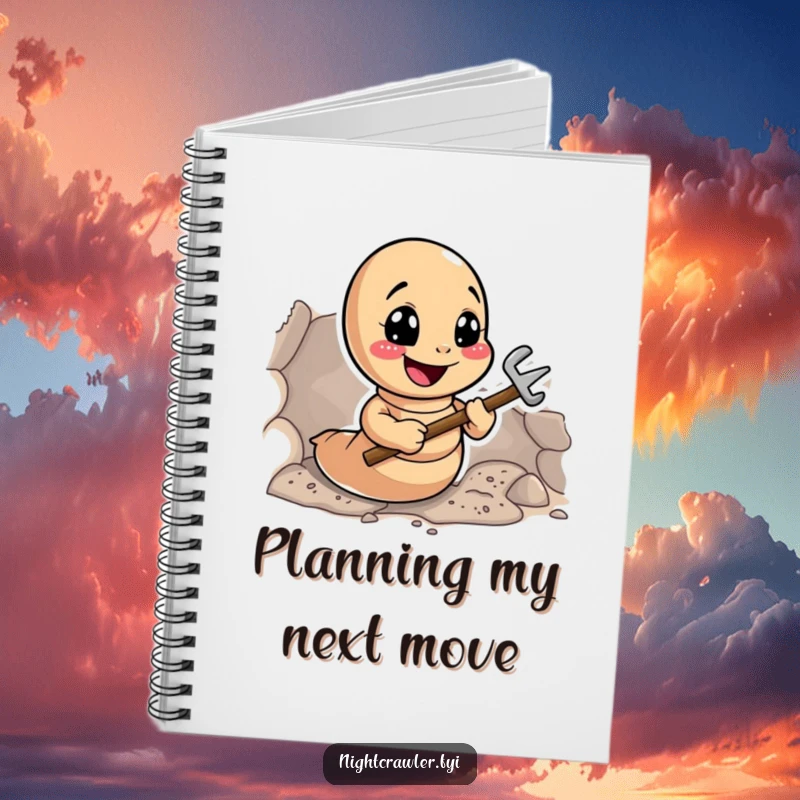 Funny Earthworm Digger Notebook: Happy worm digging a tunnel with tiny tools, perfect for planning and notes.