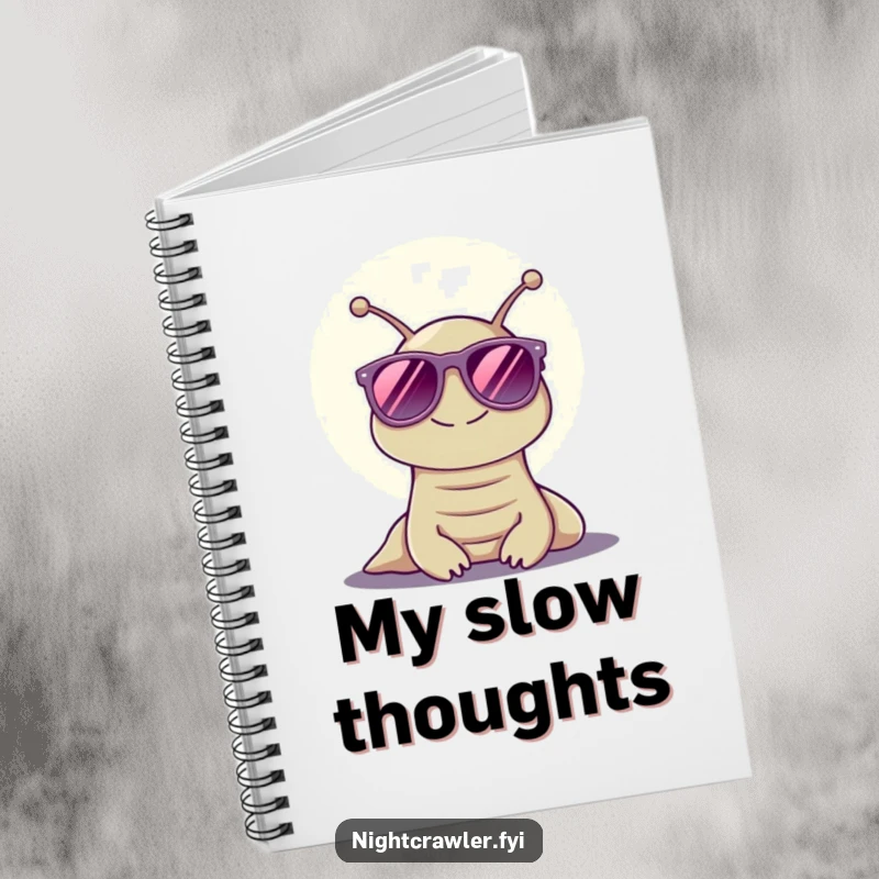 Funny notebook with a slug in sunglasses under moonlight, ideal for journaling and a funny gift for note-takers.