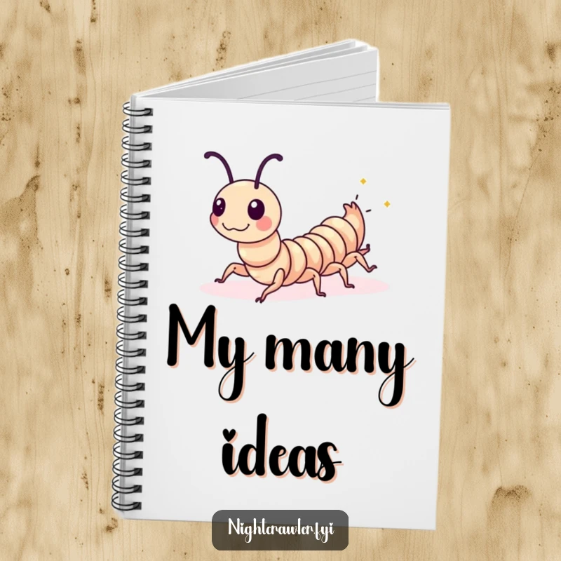 Funny Centipede Notebook: Features a playful centipede doing a synchronized wiggle with tiny glowing spots, perfect for humorous note-taking.