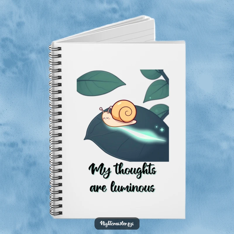 Funny Snail Notebook: A happy snail's distinctive phosphorescent trail adorns the cover, offering a humorous and inspiring place for notes.