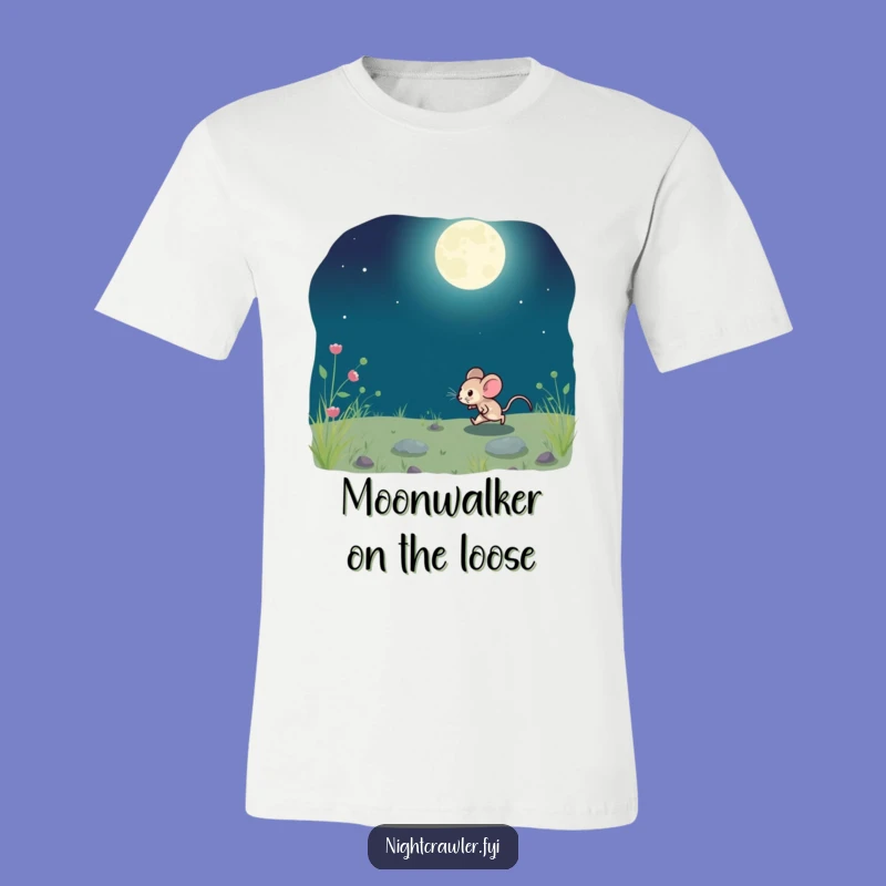 Funny Moonlit Mouse T-Shirt: Playful Nocturnal Character Tee