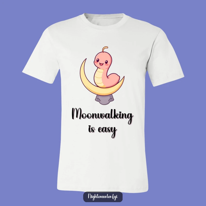 Funny Kawaii Worm T-Shirt: Grinning on Crescent Moon Gift