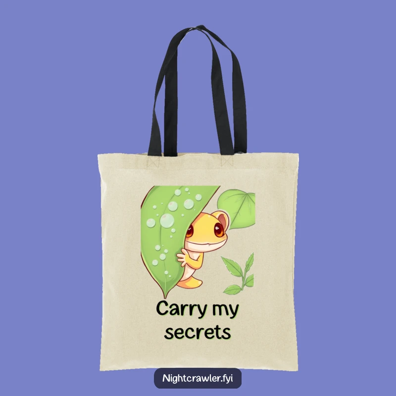 Funny Shy Gecko Tote Bag: Chic Peeking Character, Dewy Leaf Style, Perfect Funny Gift